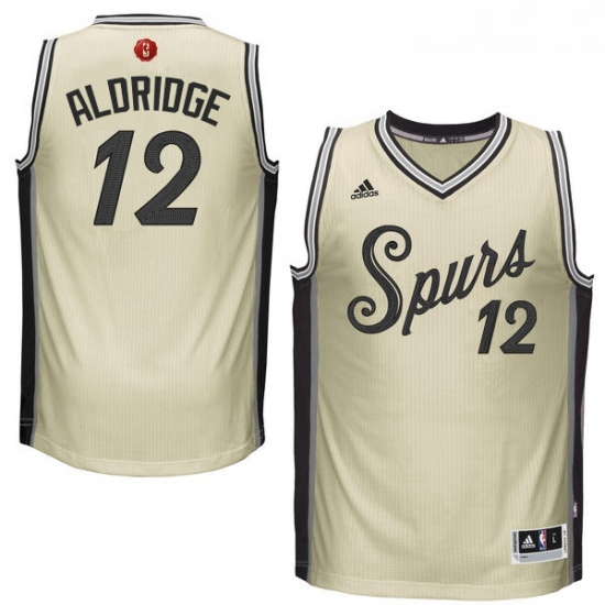 Youth Adidas San Antonio Spurs 12 LaMarcus Aldridge Authentic Cream 2015 16 Christmas Day NBA Jersey