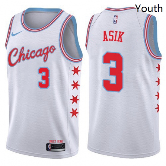 Youth Nike Chicago Bulls 3 Omer Asik Swingman White NBA Jersey City Edition