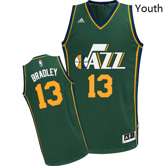 Youth Adidas Utah Jazz 13 Tony Bradley Swingman Green Alternate 