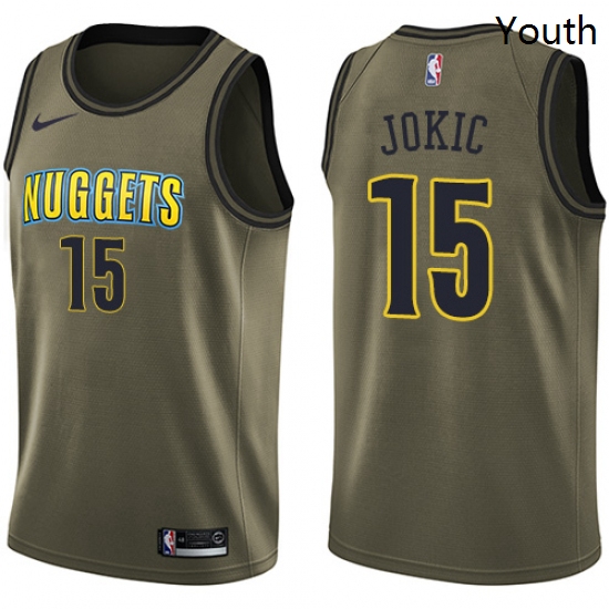 Youth Nike Denver Nuggets 15 Nikola Jokic Swingman Green Salute to Service NBA Jersey