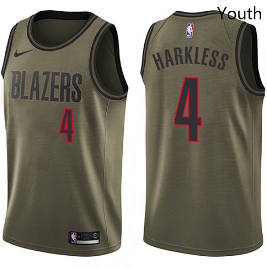 Youth Nike Portland Trail Blazers 4 Moe Harkless Swingman Green Salute to Service NBA Jersey