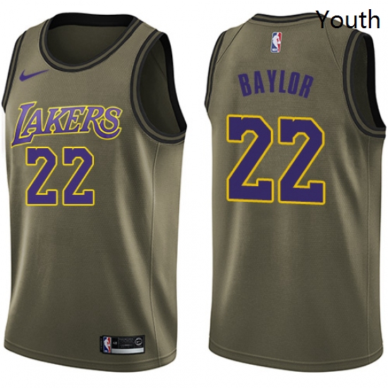 Youth Nike Los Angeles Lakers 22 Elgin Baylor Swingman Green Salute to Service NBA Jersey