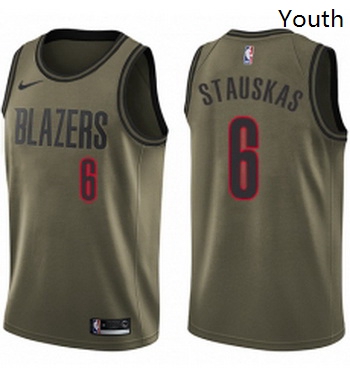 Youth Nike Portland Trail Blazers 6 Nik Stauskas Swingman Green Salute to Service NBA Jersey