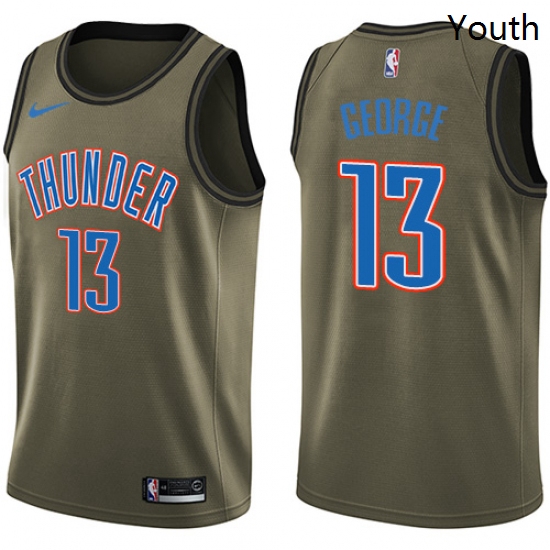 Youth Nike Oklahoma City Thunder 13 Paul George Swingman Green Salute to Service NBA Jersey