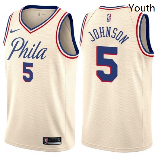 Youth Nike Philadelphia 76ers 5 Amir Johnson Swingman Cream NBA Jersey City Edition