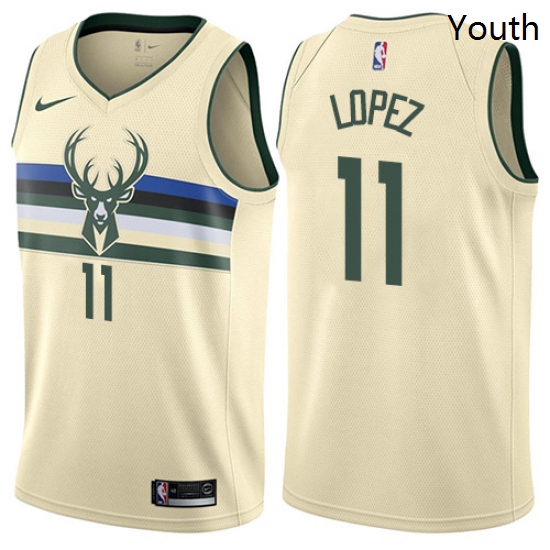 Youth Nike Milwaukee Bucks 11 Brook Lopez Swingman Cream NBA Jersey City Edition