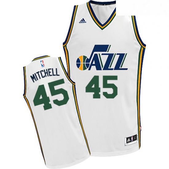 Youth Adidas Utah Jazz 45 Donovan Mitchell Swingman White Home NBA Jersey