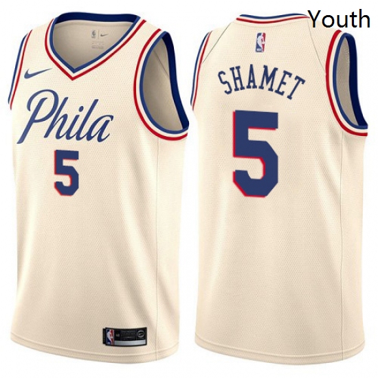 Youth Nike Philadelphia 76ers 5 Landry Shamet Swingman Cream NBA Jersey City Edition