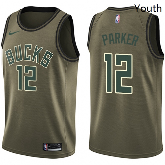 Youth Nike Milwaukee Bucks 12 Jabari Parker Swingman Green Salute to Service NBA Jersey