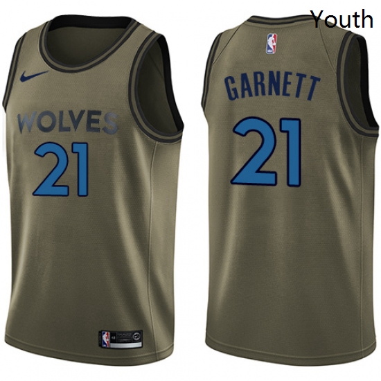 Youth Nike Minnesota Timberwolves 21 Kevin Garnett Swingman Green Salute to Service NBA Jersey