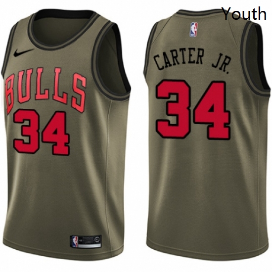 Youth Nike Chicago Bulls 34 Wendell Carter Jr Swingman Green Salute to Service NBA Jersey