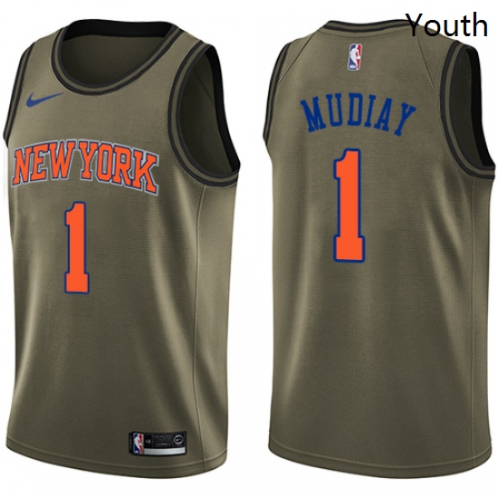 Youth Nike New York Knicks 1 Emmanuel Mudiay Swingman Green Salute to Service NBA Jersey