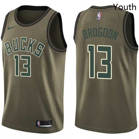 Youth Nike Milwaukee Bucks 13 Malcolm Brogdon Swingman Green Salute to Service NBA Jersey