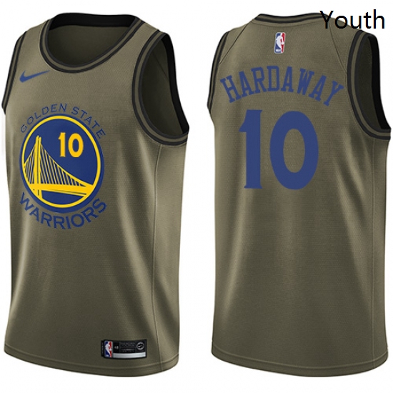 Youth Nike Golden State Warriors 10 Tim Hardaway Swingman Green Salute to Service NBA Jersey