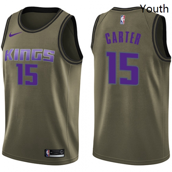 Youth Nike Sacramento Kings 15 Vince Carter Swingman Green Salute to Service NBA Jersey