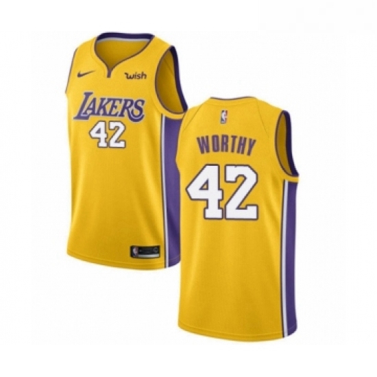 Youth Los Angeles Lakers 42 James Worthy Swingman Gold Home Basketball Jersey Icon Edition