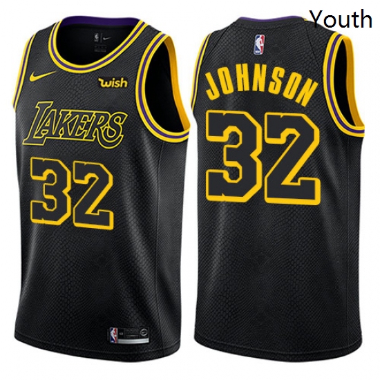 Youth Nike Los Angeles Lakers 32 Magic Johnson Swingman Black NBA Jersey City Edition