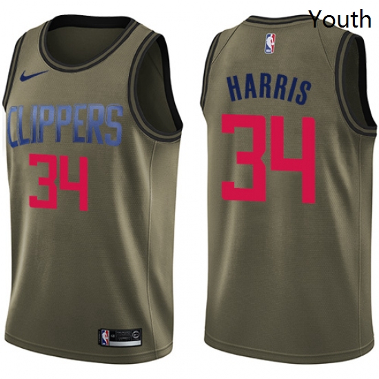 Youth Nike Los Angeles Clippers 34 Tobias Harris Swingman Green Salute to Service NBA Jersey