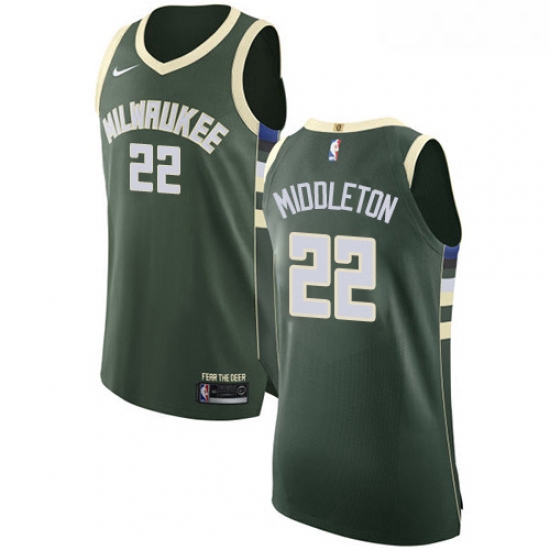 Youth Nike Milwaukee Bucks 22 Khris Middleton Authentic Green Road NBA Jersey Icon Edition