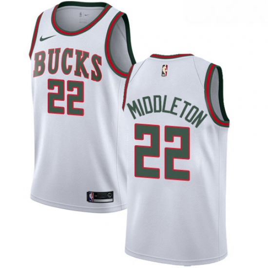 Youth Nike Milwaukee Bucks 22 Khris Middleton Authentic White Fashion Hardwood Classics NBA Jersey