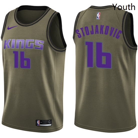 Youth Nike Sacramento Kings 16 Peja Stojakovic Swingman Green Salute to Service NBA Jersey