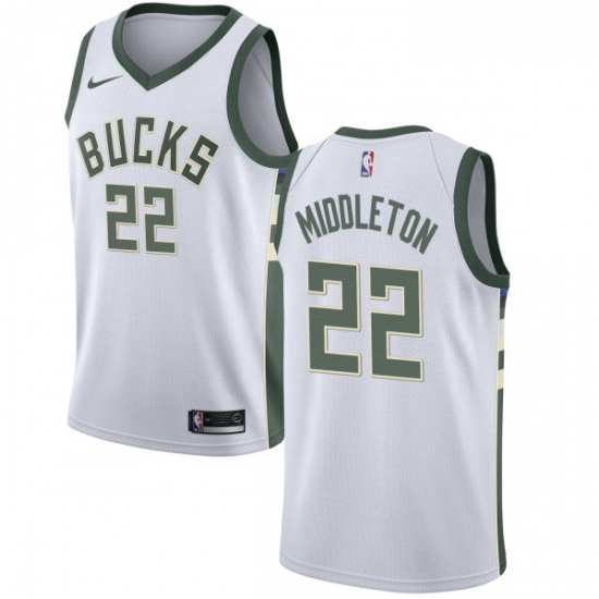 Youth Nike Milwaukee Bucks 22 Khris Middleton Authentic White Home NBA Jersey Association Edition