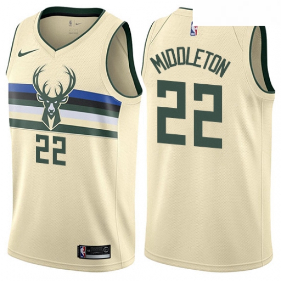 Youth Nike Milwaukee Bucks 22 Khris Middleton Swingman Cream NBA Jersey City Edition