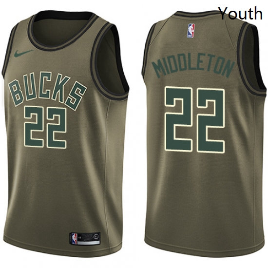 Youth Nike Milwaukee Bucks 22 Khris Middleton Swingman Green Salute to Service NBA Jersey