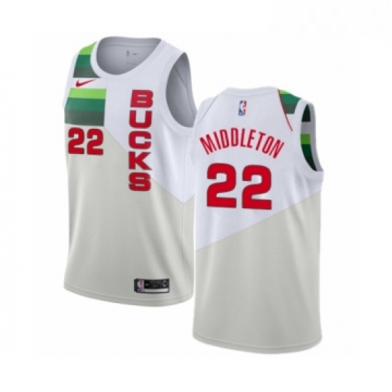 Youth Nike Milwaukee Bucks 22 Khris Middleton White Swingman Jersey Earned Edition