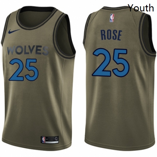 Youth Nike Minnesota Timberwolves 25 Derrick Rose Swingman Green Salute to Service NBA Jersey