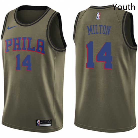 Youth Nike Philadelphia 76ers 14 Shake Milton Swingman Green Salute to Service NBA Jersey