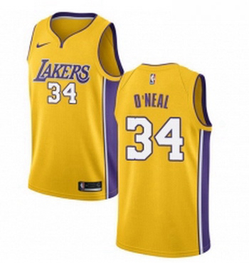 Youth Nike Los Angeles Lakers 34 Shaquille ONeal Swingman Gold Home NBA Jersey Icon Edition