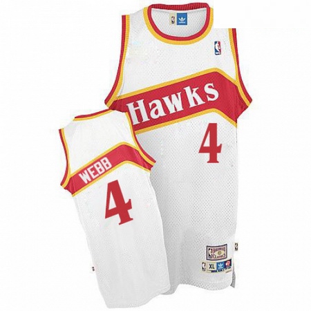 Mens Adidas Atlanta Hawks 4 Spud Webb Authentic White Throwback 