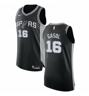 Youth Nike San Antonio Spurs 16 Pau Gasol Authentic Black Road NBA Jersey Icon Edition