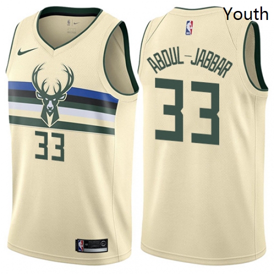 Youth Nike Milwaukee Bucks 33 Kareem Abdul Jabbar Swingman Cream NBA Jersey City Edition