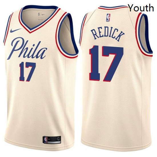 Youth Nike Philadelphia 76ers 17 JJ Redick Swingman Cream NBA Jersey City Edition