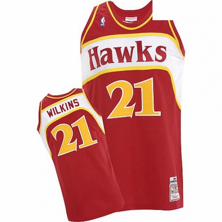 Mens Adidas Atlanta Hawks 21 Dominique Wilkins Authentic Red Throwback NBA Jersey