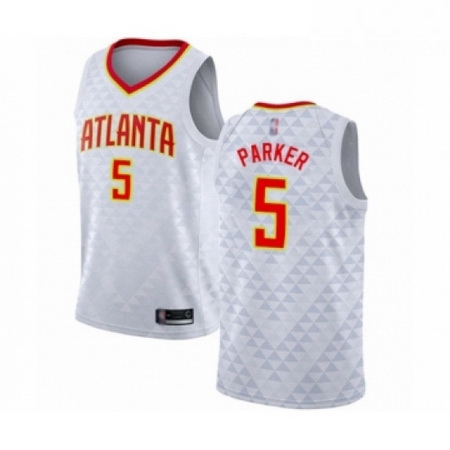 Mens Atlanta Hawks 5 Jabari Parker Authentic White Basketball Jersey Association Edition