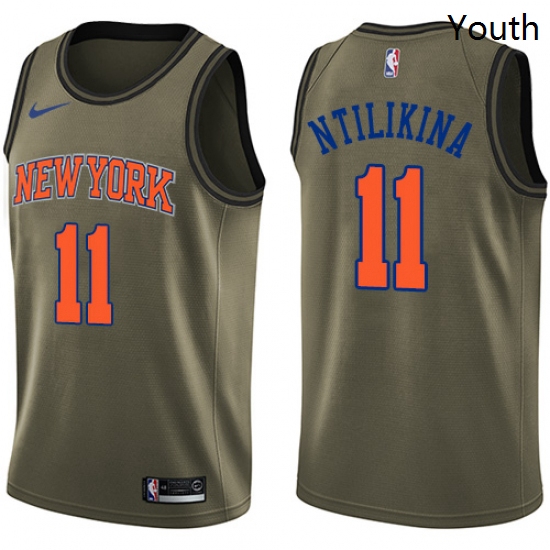 Youth Nike New York Knicks 11 Frank Ntilikina Swingman Green Salute to Service NBA Jersey