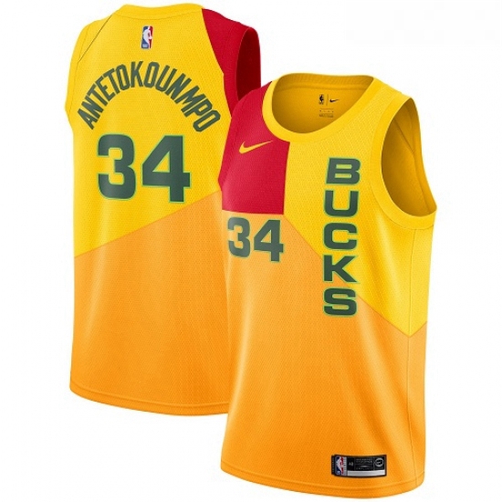 Youth Nike Milwaukee Bucks 34 Giannis Antetokounmpo Swingman Yellow NBA Jersey City Edition