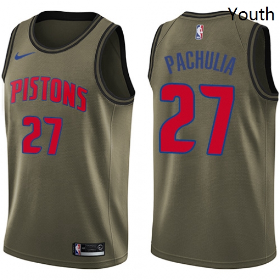 Youth Nike Detroit Pistons 27 Zaza Pachulia Swingman Green Salute to Service NBA Jersey