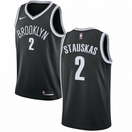 Mens Nike Brooklyn Nets 2 Nik Stauskas Swingman Black Road NBA Jersey Icon Edition