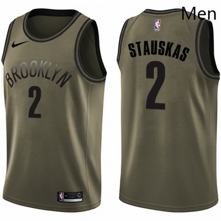 Mens Nike Brooklyn Nets 2 Nik Stauskas Swingman Green Salute to Service NBA Jersey