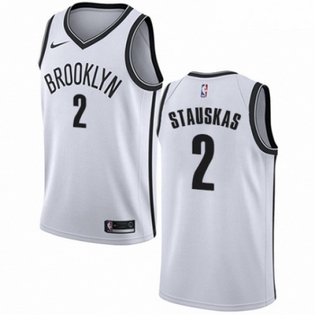 Mens Nike Brooklyn Nets 2 Nik Stauskas Swingman White NBA Jersey Association Edition