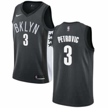 Mens Nike Brooklyn Nets 3 Drazen Petrovic Authentic Gray NBA Jersey Statement Edition