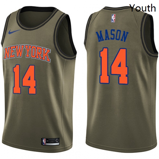 Youth Nike New York Knicks 14 Anthony Mason Swingman Green Salute to Service NBA Jersey