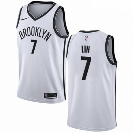 Mens Nike Brooklyn Nets 7 Jeremy Lin Authentic White NBA Jersey 