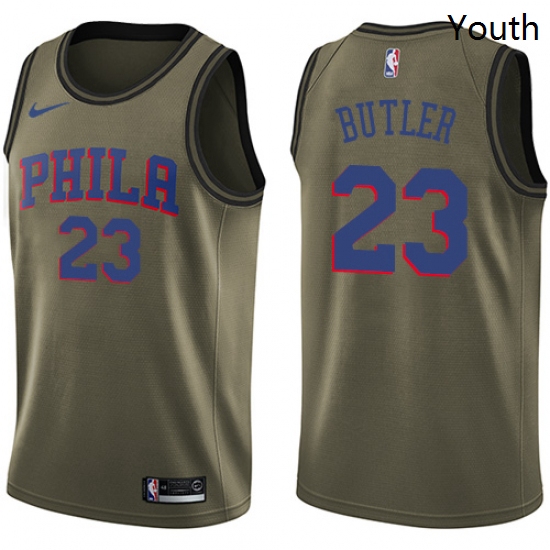 Youth Nike Philadelphia 76ers 23 Jimmy Butler Swingman Green Salute to Service NBA Jersey