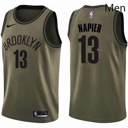 Mens Nike Brooklyn Nets 13 Shabazz Napier Swingman Green Salute to Service NBA Jersey