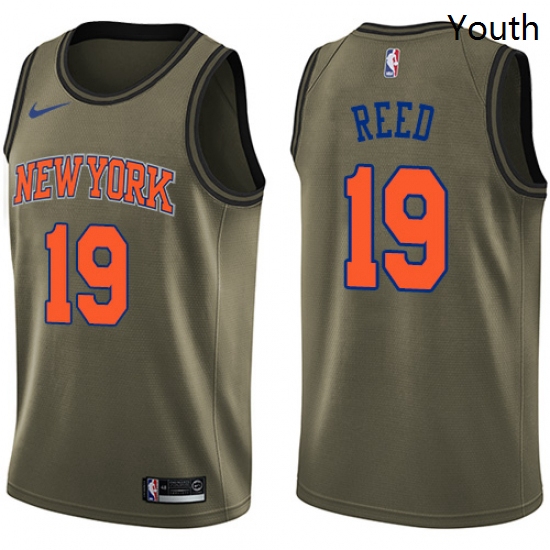 Youth Nike New York Knicks 19 Willis Reed Swingman Green Salute to Service NBA Jersey